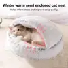 Cat Bed Round Plush Fluffy Hooded Cat Bed Cave, Cozy for Indoor Cats or Small Dog beds, Doughnut Calm Anti-nxiety Dog Bed 2