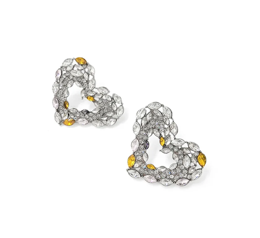 925 silver needle artificial Rhinestone heart green wedding party Earrings for women Fashion Jewelry