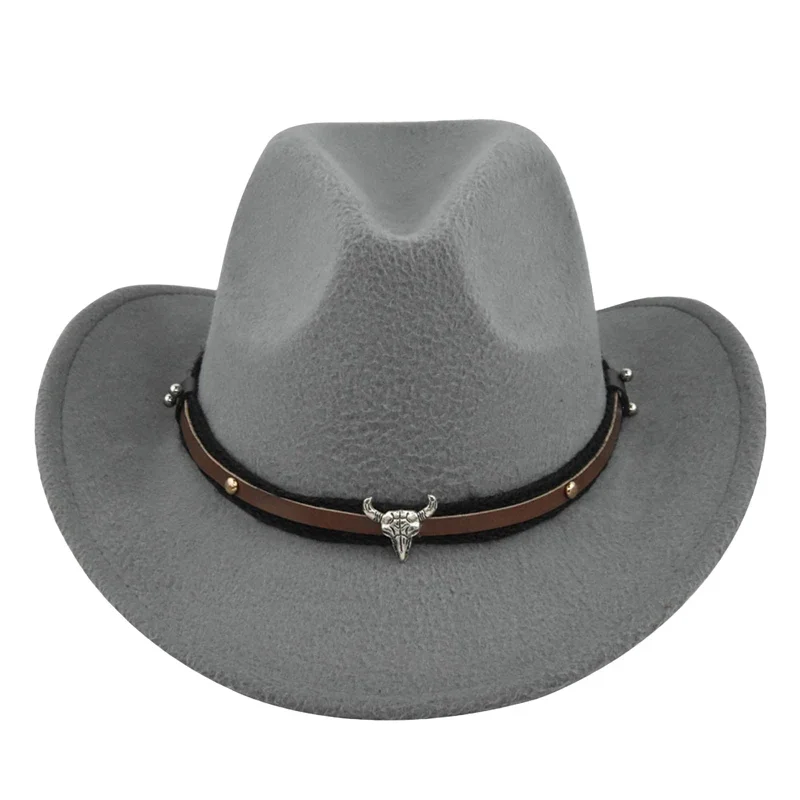 Women'S Men Western Ethnic Style Denim Hat Retro Jazz Hat Autumn And Winter Wide Brimmed Bull Shaped Decorative Adult Bull