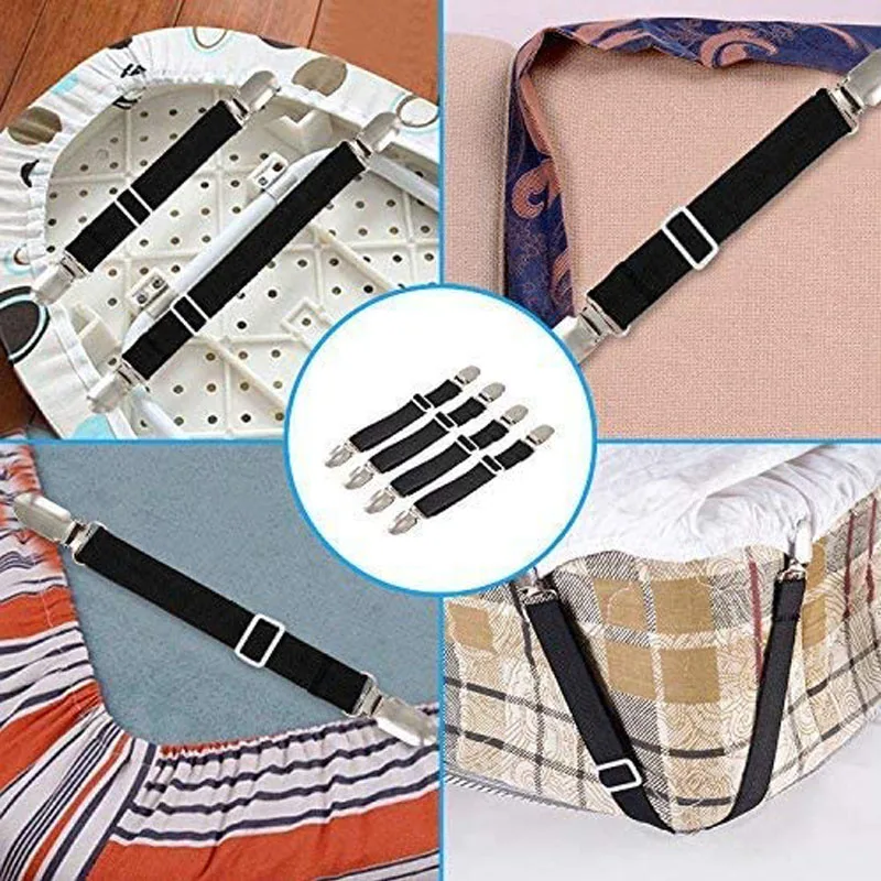 4Pcs 조정 가능한 침대 시트 패스너 서스펜더 탄성 시트 밴드 스트랩 클립 소파 쿠션 매트리스 패드 커버 그리퍼 코너 클립