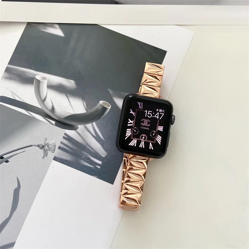 

Geometric Pattern Stainless Steel Strap for Apple Watch Series 7 6 5 4 SE 3 2 1 Woman Metal Watch Wristband for iWatch