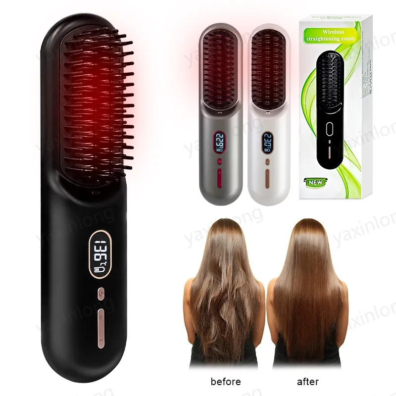 Negative Ion Hot Comb Hair Straightener for Women Cordless Hair Straightener Brush Portable Mini Straightening Brush