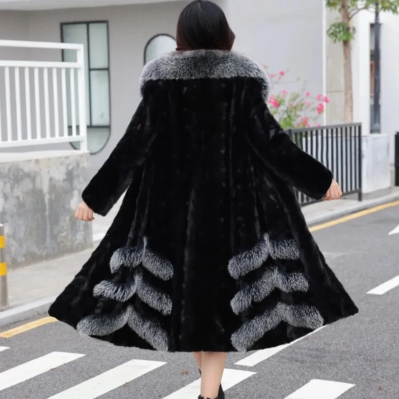 Mink Coat Women's High Luxury 100% Real Mink Coat Women's 2023 New Winter Coat True Fox Collar Women's Jacket Loose Fur Coat