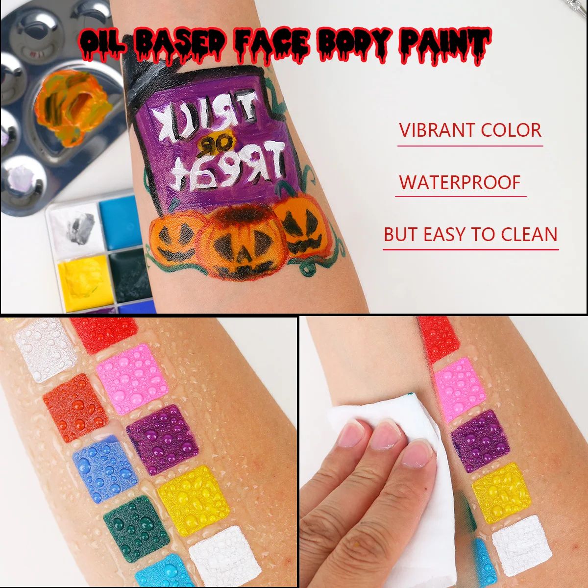Bowitzki Halloween Makeup Special Effects Oil Face Body Paint Fake Blood Scar Wax Charred Ash Powder with Sponges Brush 3