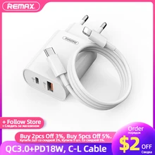 

Remax QC 3.0 Phone Charger Quick Charge PD 18W Type C To Lightning Cable Fast USB Charging Adapter Set for iPhone 12 13 Xiaomi