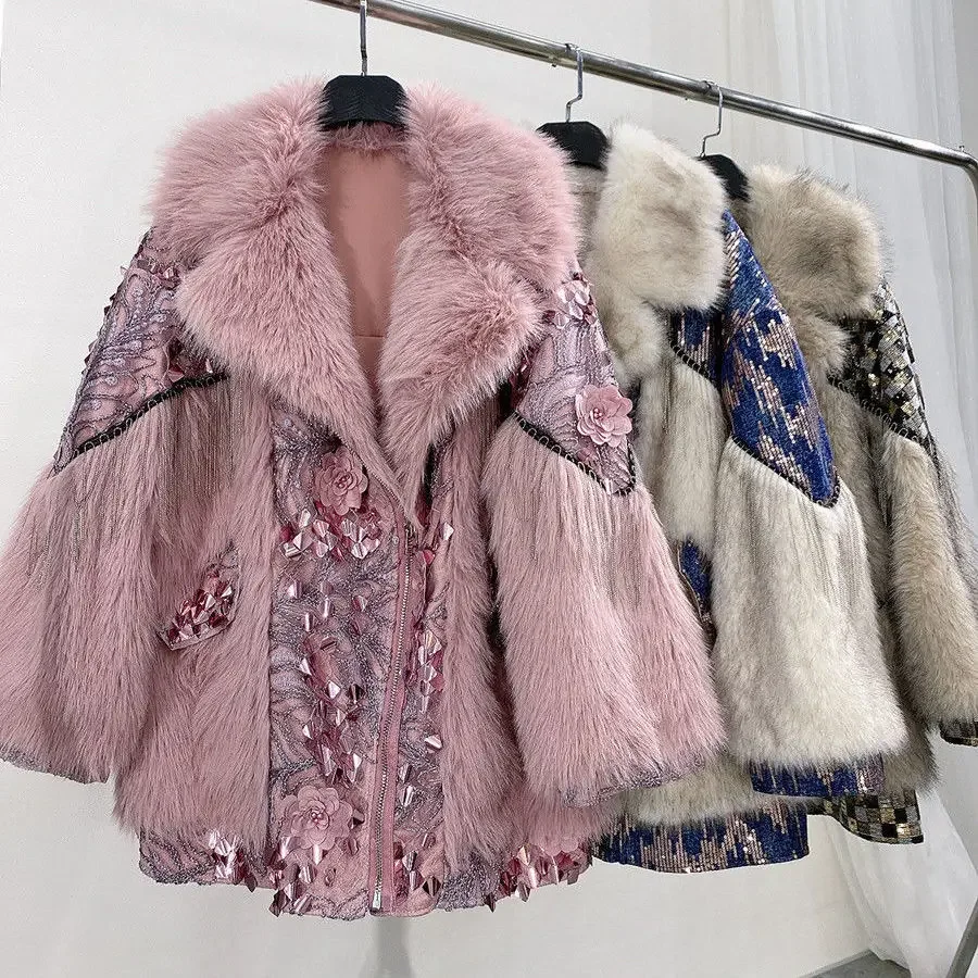 Fur 2023 Winter Women's Clothing New Fashion Fur Integrated Mid-Length Faux Lamb Fur Coat Motorcycle Long Sleeve Loose Warm Coat