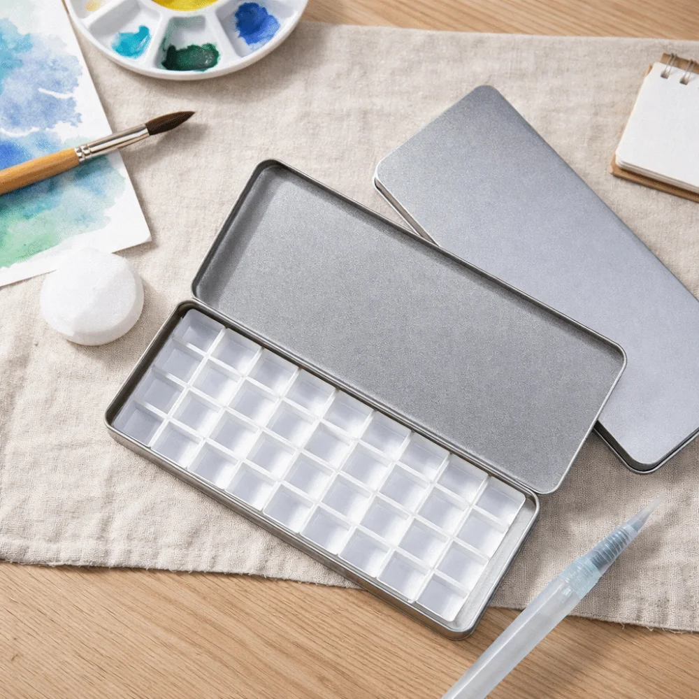 실버 컬러 수채화 포팅 박스 휴대용 분리형 페인트 팔레트 박스 빈 틴 박스 수채화 물감 케이스 낙서 아트