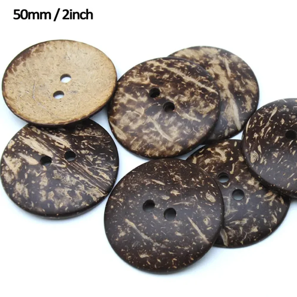 30pcs/lot 50mm 2 Inch Big Natural coconut buttons 2-hole round sewing dark brown color free shipping COCO001 3