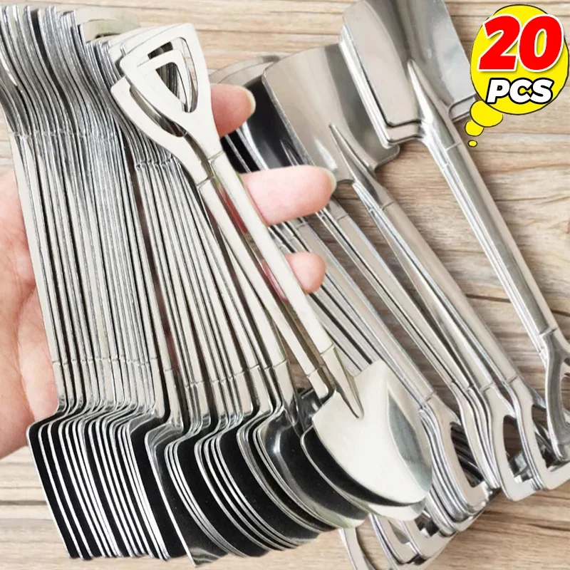 Stainless Steel Spoon Set 20/2Pcs Gold Silver Shovel Spoon Coffee Teaspoon Fruit Ice Cream Dessert Spoons Scoops Kitchen Tableware stainless steel spoon stainless steel spoon set stainless steel fork spoon set mini shovel spoons