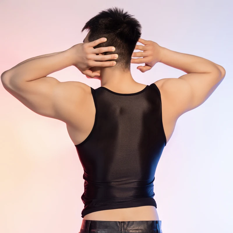 Tank Tops Sheer Transparent Oil Shiny Men's Vest Man Clothing Night Club High Elastic Sleeveless Shirt singlet men