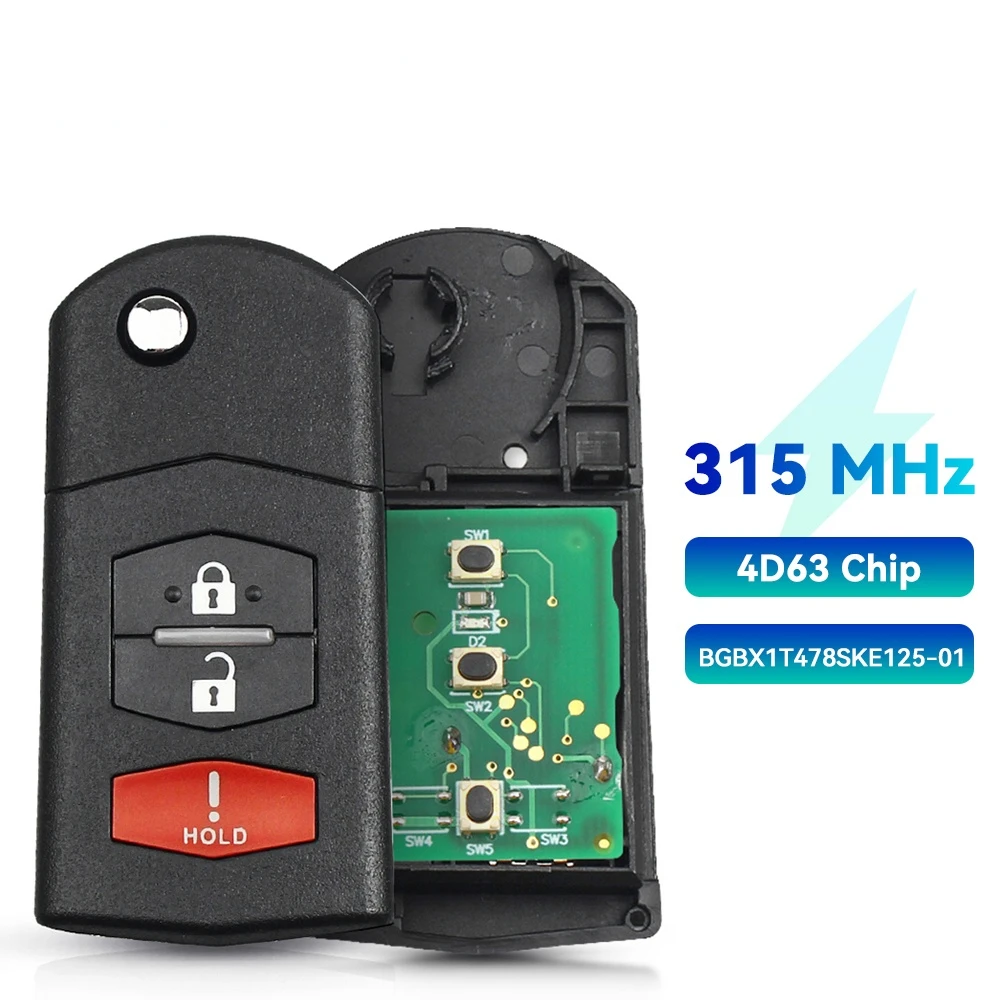 thumbnail image 2 of 2-Button Folding Key Shell Replacement For Mazda 3 5 6 CX-5 CX-7 CX-9 RX-8 2 of 13