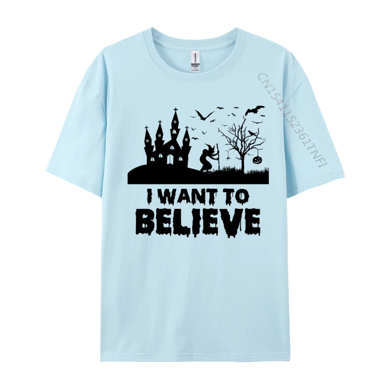 Custom Personalized T-Shirt Discount Father Day Short Sleeve Crewneck Tops Tees 100% Cotton Men Printed On Tees Funny Halloween Tees I Want To Believe light
