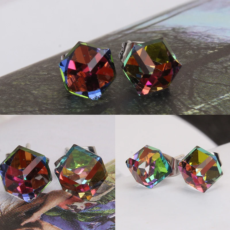 

Luxury Classic Crystal Stone Stud Earrings Square Crystal Earrings Magnetic Non Piercing Earring For Women Party Jewelry Gifts