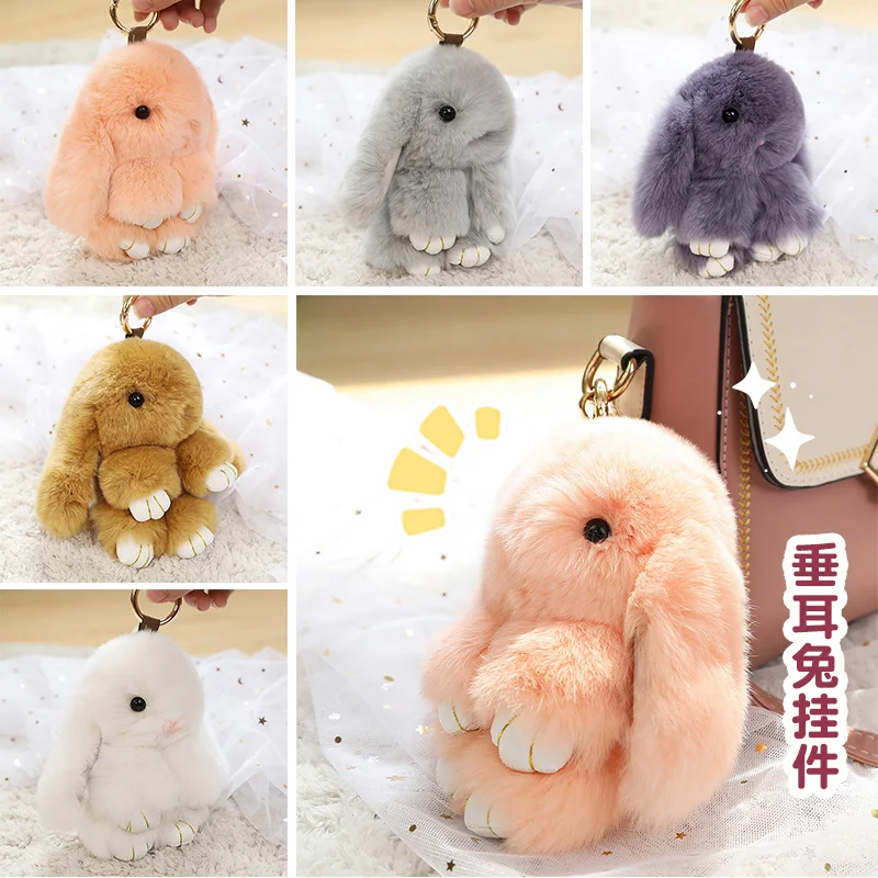 Pontos 11cm Rabbit Key Chain Cartoon Image Fluffy Realistic  Three-dimensional Comfortable Touch Decorative Valentines Gift Cute White Rabbit  Plush Doll Bag Hanging Pendant Fashion Accessory 