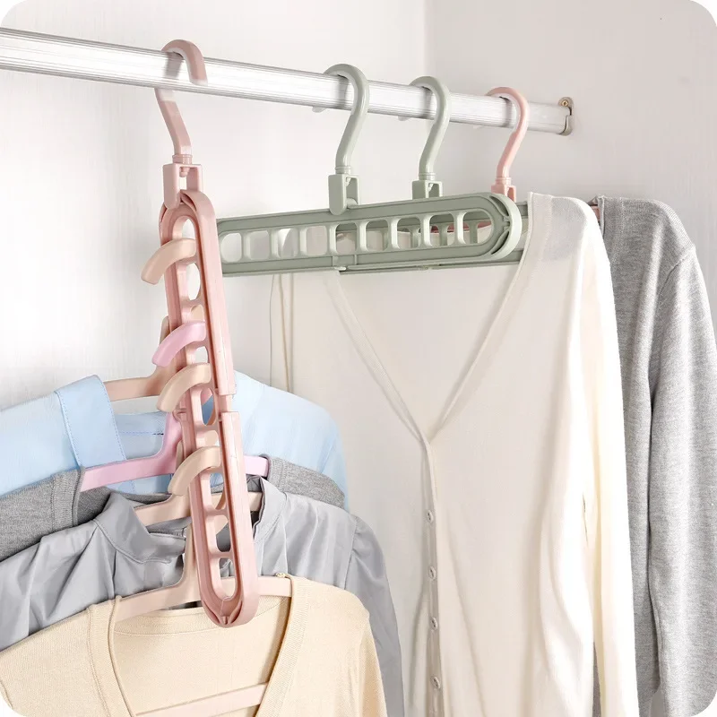 2Pcs/4Pcs  9-in-1 Multifunctional Foldable Reusable Hanger Storage Rack Nine Hole Plastic Hanger For Household Garments 6