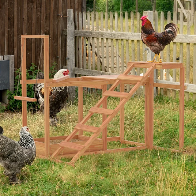 19518-b4ee1c.jpg Chicken Activity Play Chicken Perches for Poultry Run, Swing Stand, Wood Chicken Toy for 3-4 Birds, Wooden Chicken Coops Accessory with Multiple Perches & Ladder & Feeder