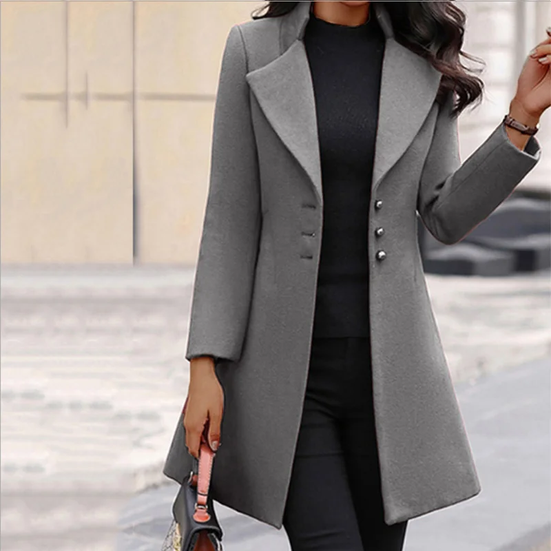 New Autumn Winter Women Fashion Pure Color Coat Warm Outwear Slim Leisure Clothing for Womens Trench Coat for Women