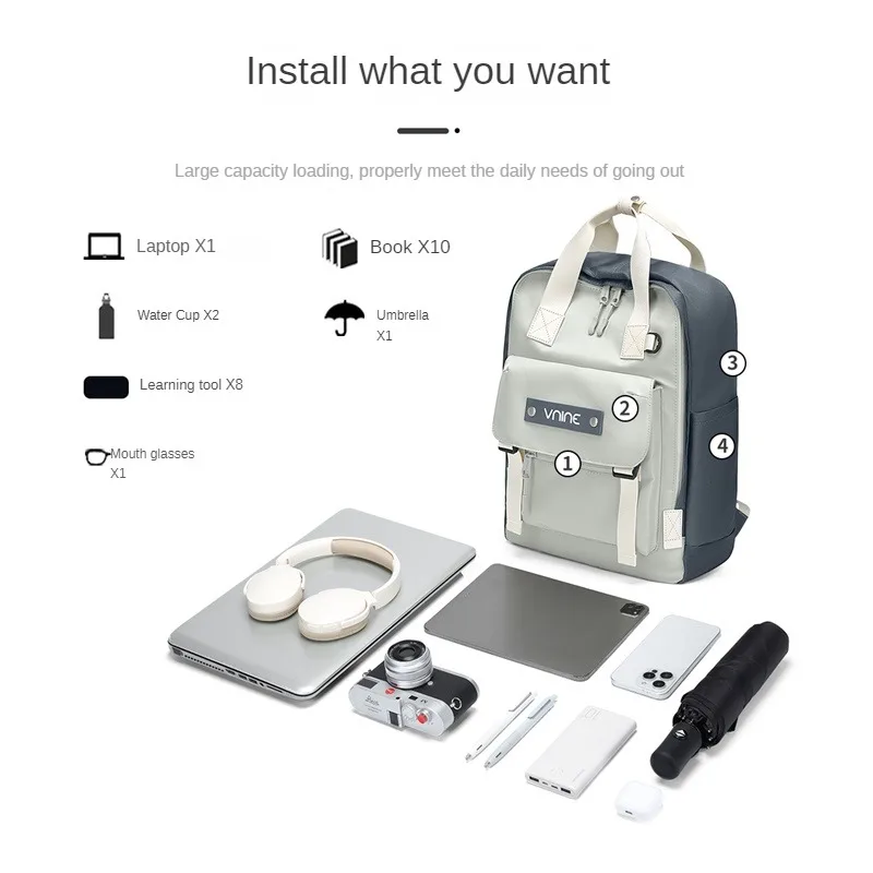 VNINE backpack for female leisure middle school students, backpack for outdoor travel and mountaineering, computer backpack