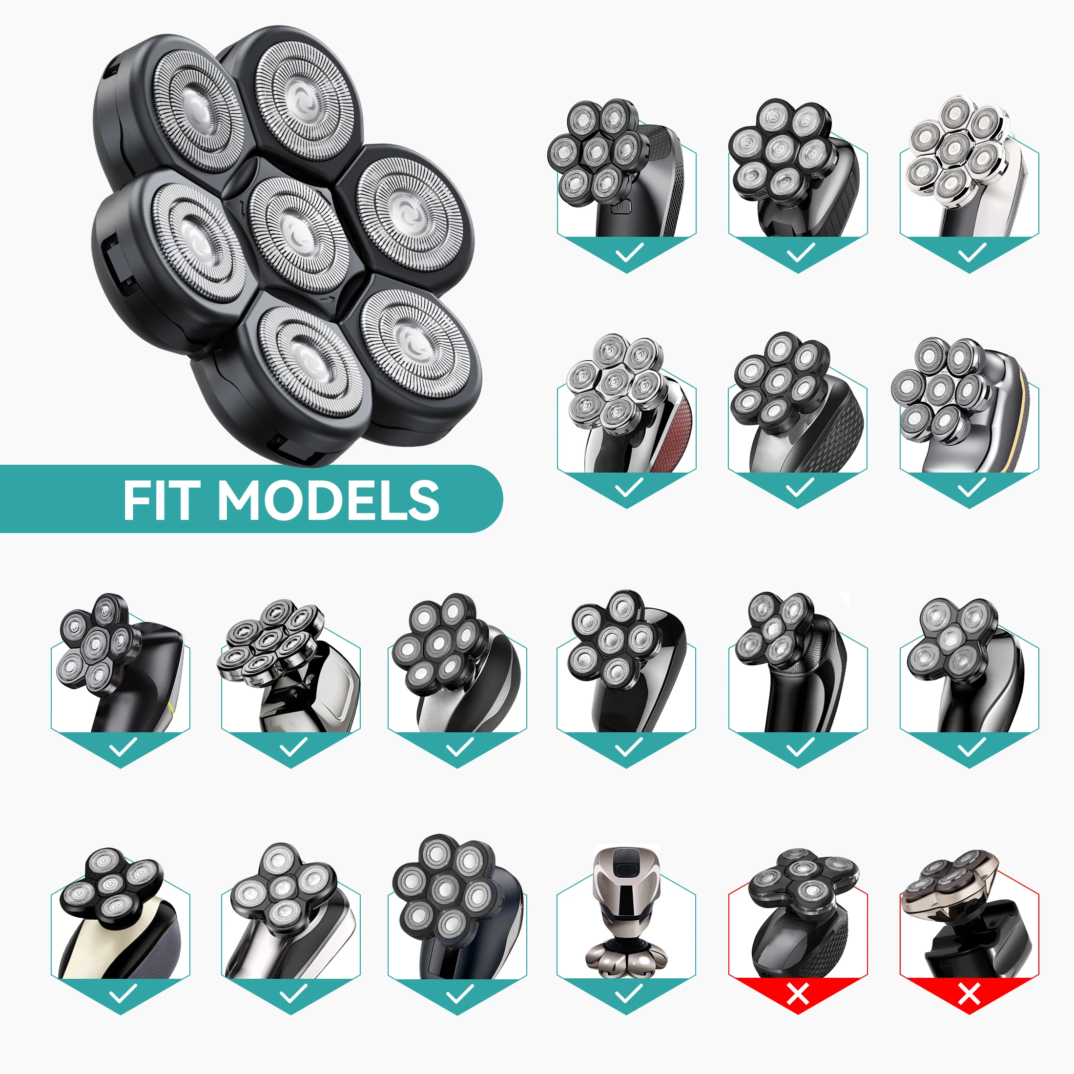 Kensen Razor Head Replacement Shaver Head Floating Washable Electric 7D Shavers Beard Practical Hair Trimmers Kit Cutter Blades 2