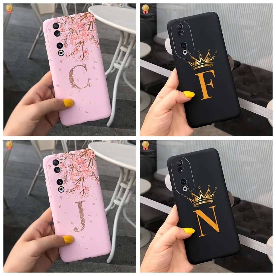 Per Honor 90 Pro 5G Custodia Luxury Letters Fashion Flowers Crown Black Pink Cover In Silicone Per Huawei Honor 90 Pro 90Pro Custodia Per Telefono