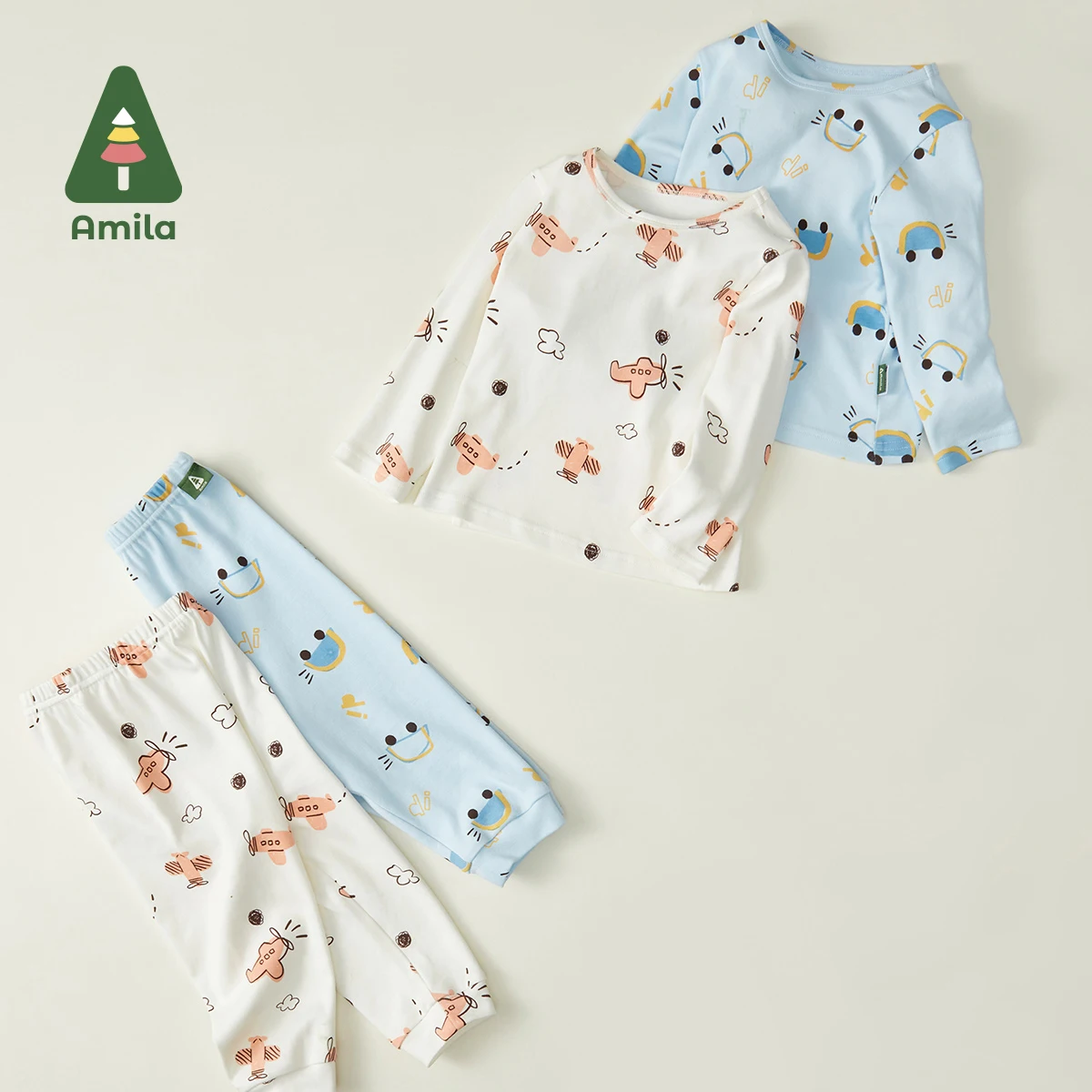 Amila Baby Underwear Set Autumn New Cartoon Full Print Cotton Soft Warm Kid Suit Girls and Boys Children's Clothes Cute