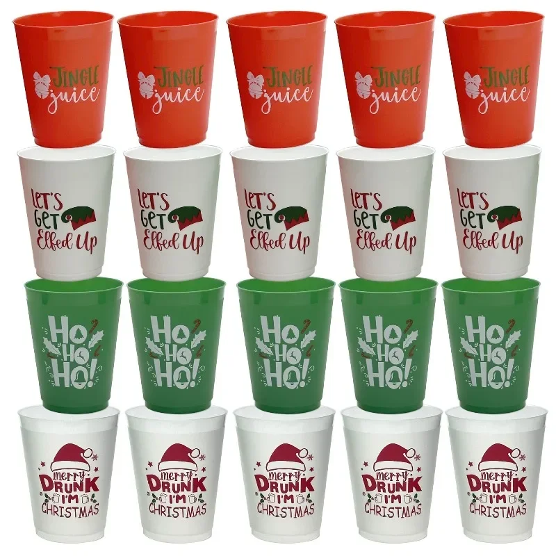 New 12/20PCS Four Letter Design Plastic Christmas Cup, 16 Ounce Reusable Cup for Decorating Holiday Party Supplies