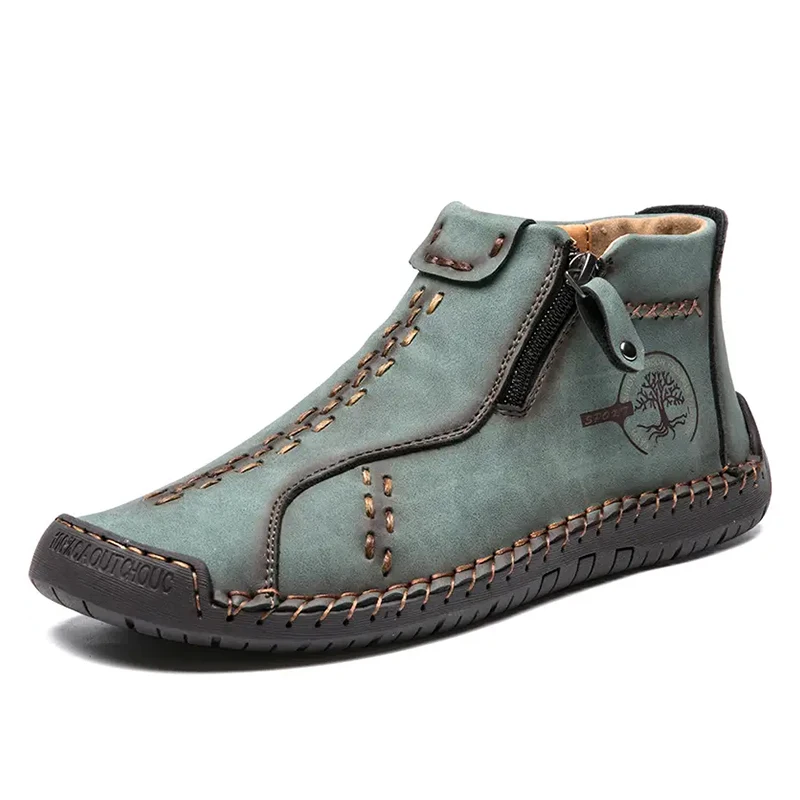 Handmade Leather Casual Shoes Leather Sneakers Casual Sneakers Men Flat Footwear Zipper Leather Boots Ankle Plus Size 39-48