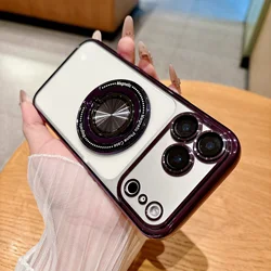Revolutionary 360° Rotation Kickstand Phone Case with Magnetic Lens Protection and Magsafe Compatibility - iPhone 15 Plus (Purple)
