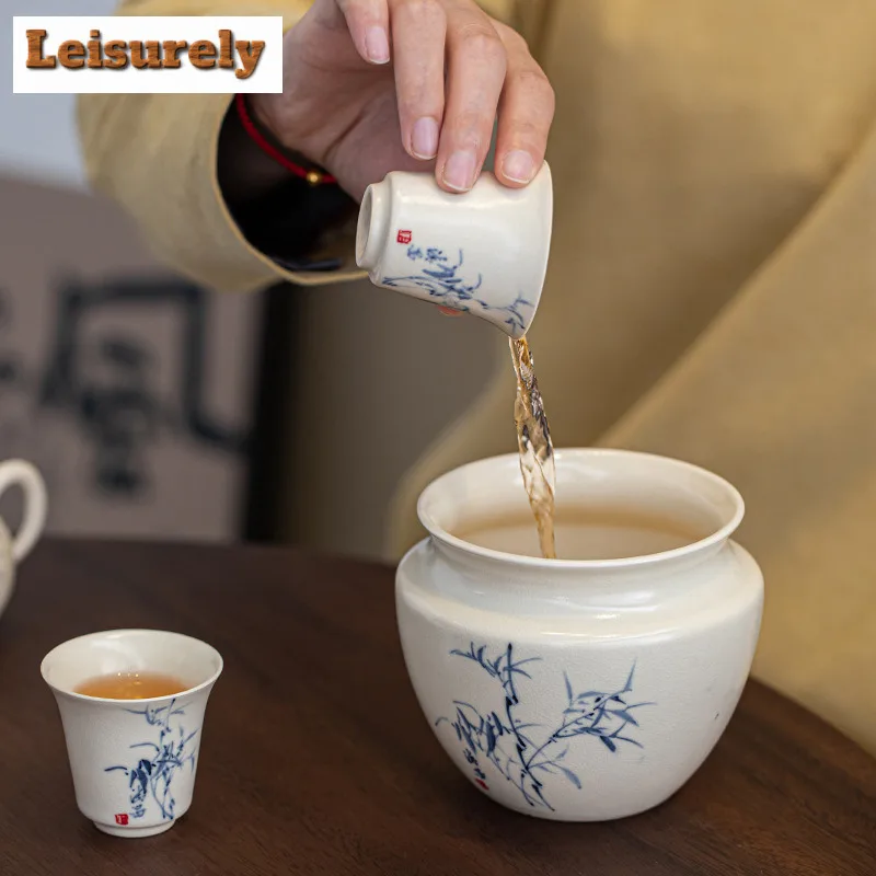 500ML Hand-painted Bamboo Jianshui Washing Cup Bowl Soda Glazed Tea Dust Cylinder Barrel Tea Residue Bucket Chaxi For Tea Craft