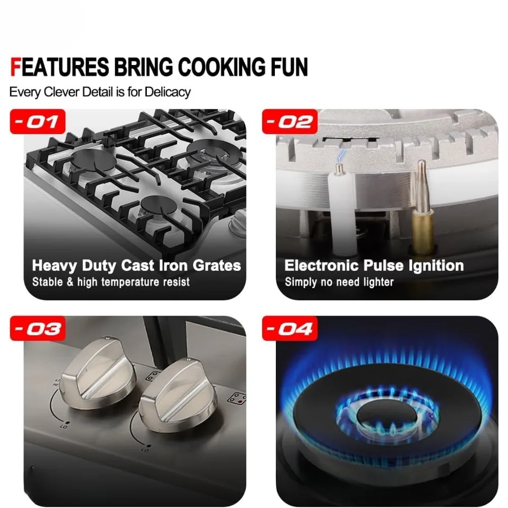 Kitchen burning cooktops, gas cooktops, convertible gas cooktops, kitchen countertops, stainless steel cooktop 2