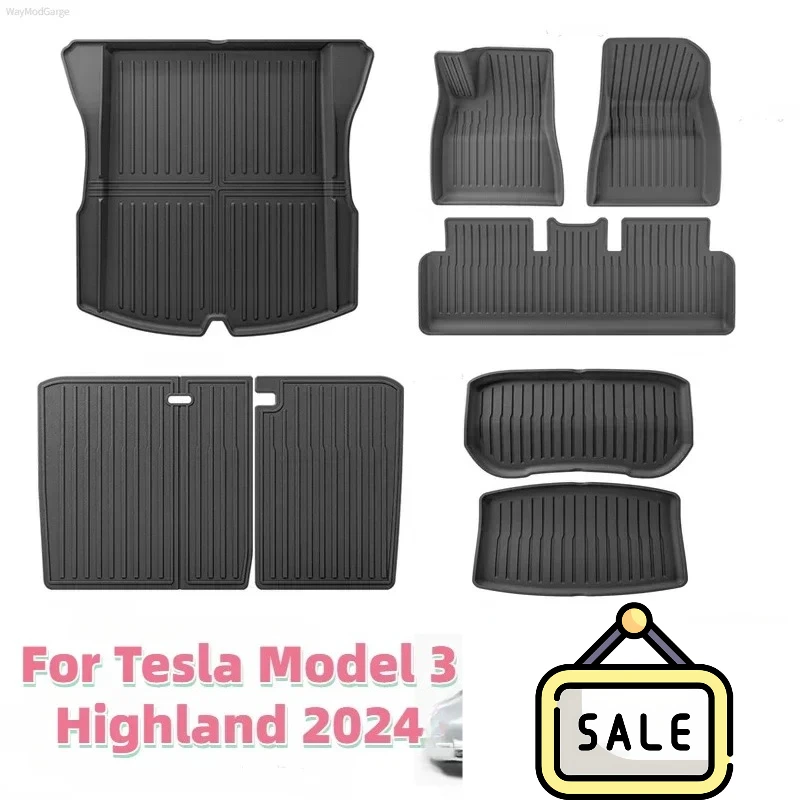 For Tesla New Model 3 Highland 2024 Trunk Mats TPE Waterproof Wear-resistant Foot Pads Front Rear Trunk Mats Auto Accessories