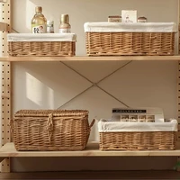 Wicker Woven Storage Basket Handmade Weaving Wicker Baskets Desktop Sundries Organizer Closet Wardrobe Sorting Boxes Supplies 1