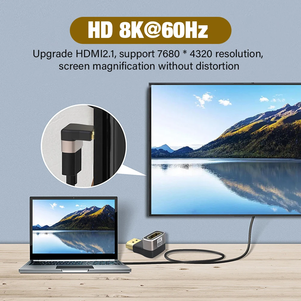 HDMI Cable Adapter 90 Degree Right Angle 2.1 8K@60Hz Male to Female for Laptop Projector