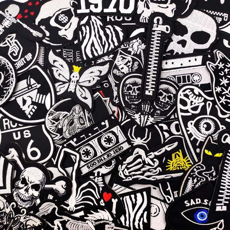 

SKULL Cassette Butterfly Iron On Patches Apparel Sewing Fabric Handmade Appliques For Clothing Music Stickers Badges Parche ROCK