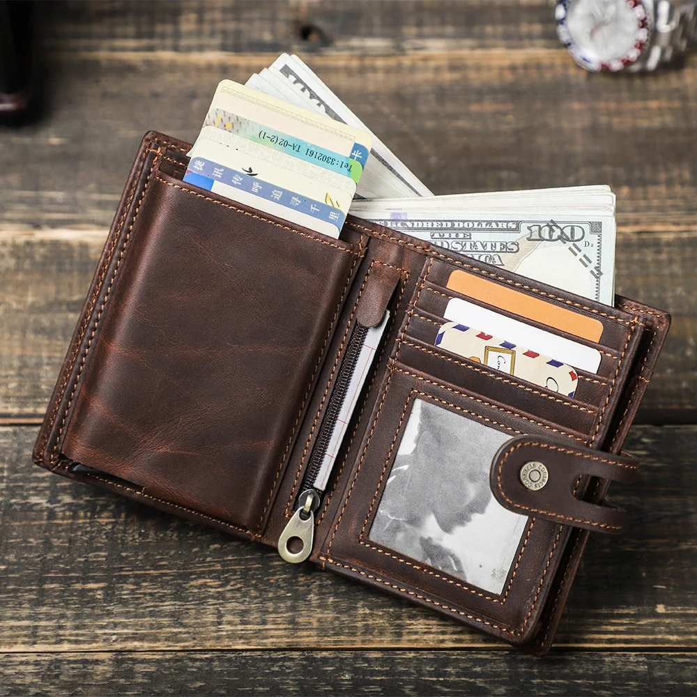 Luxury Brand Airtag Wallet Men Leather RFID Aluminum Card Holder Zipper Slim Purses Anti-lost ID Credit Card Folding wallets 3