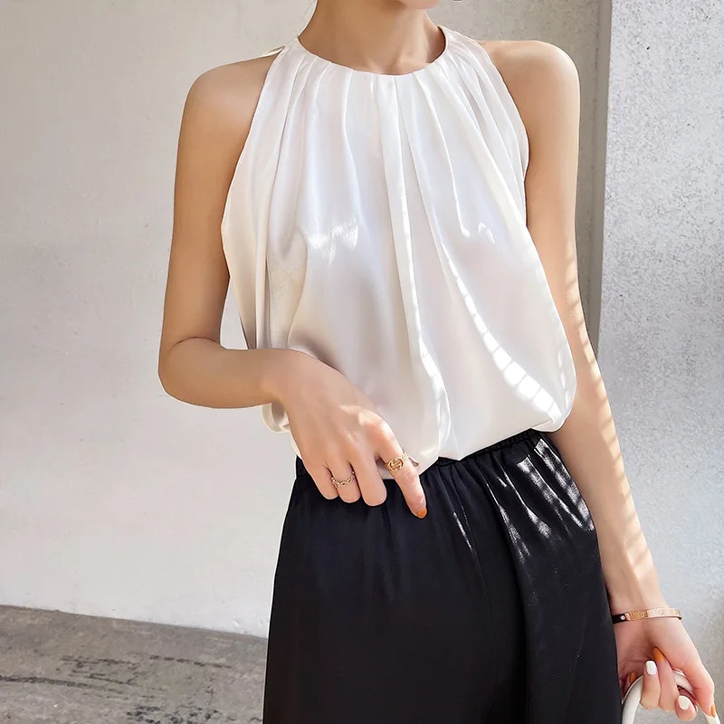 half camisole Ice Silk Camisole Women's V-neck Silk Tops Silk Vest White Satin Top Mulberry Silk Women Top Women Crop Top Satin Camisole Vests silk camisole