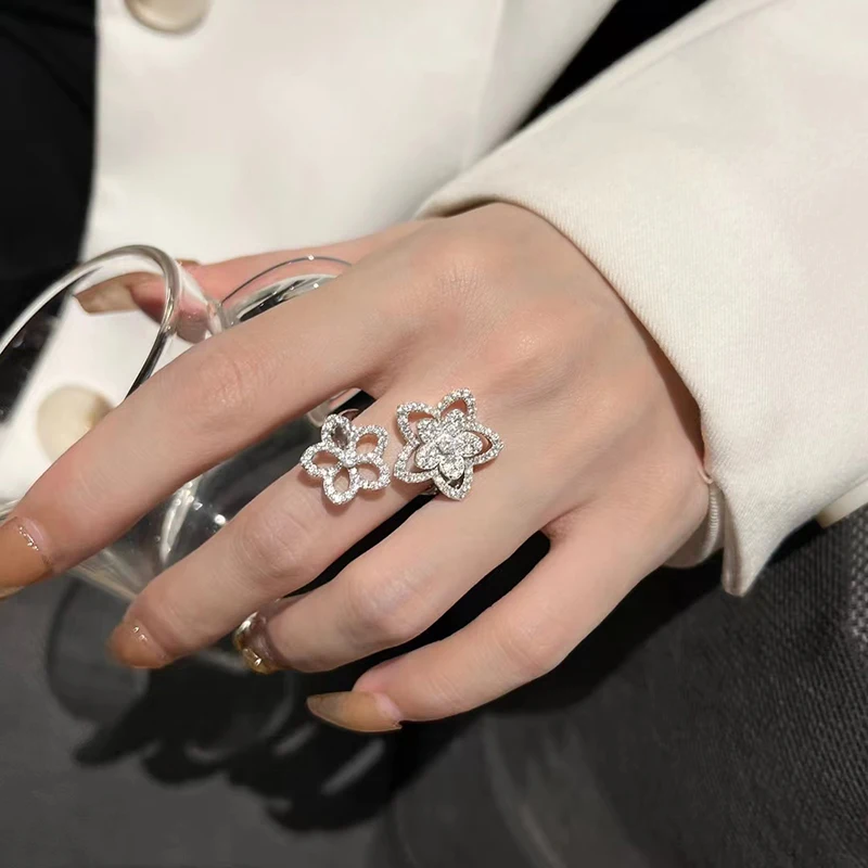 

Noble and fashionable flower double play zircon ring original high quality logo exquisite female holiday gift