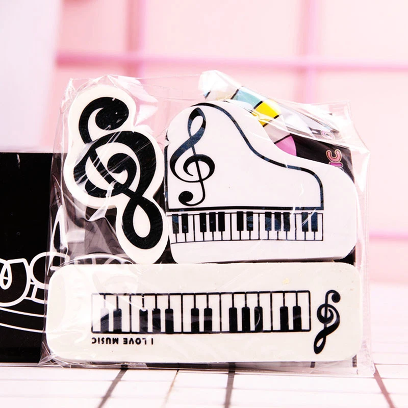 3Pcs/Set Creative Piano Notes Rubber Pencil Eraser School Student Stationery Correction Supplies For Kids Gifts