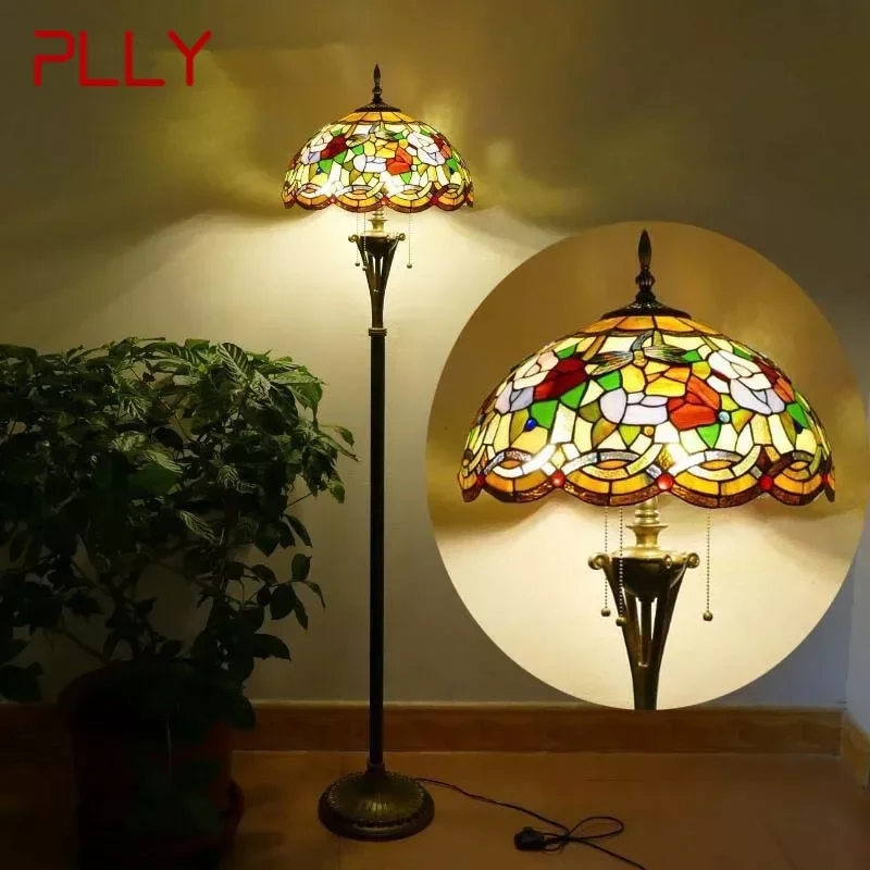

PLLY Tiffany Floor Lamp American Retro Living Room Bedroom Lamp Country Stained Glass Floor Lamp