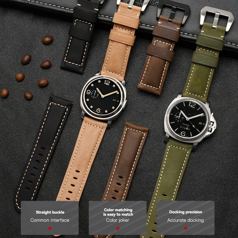 Premium Genuine Cowhide Nubuck Leather Strap Bracelet Watchband