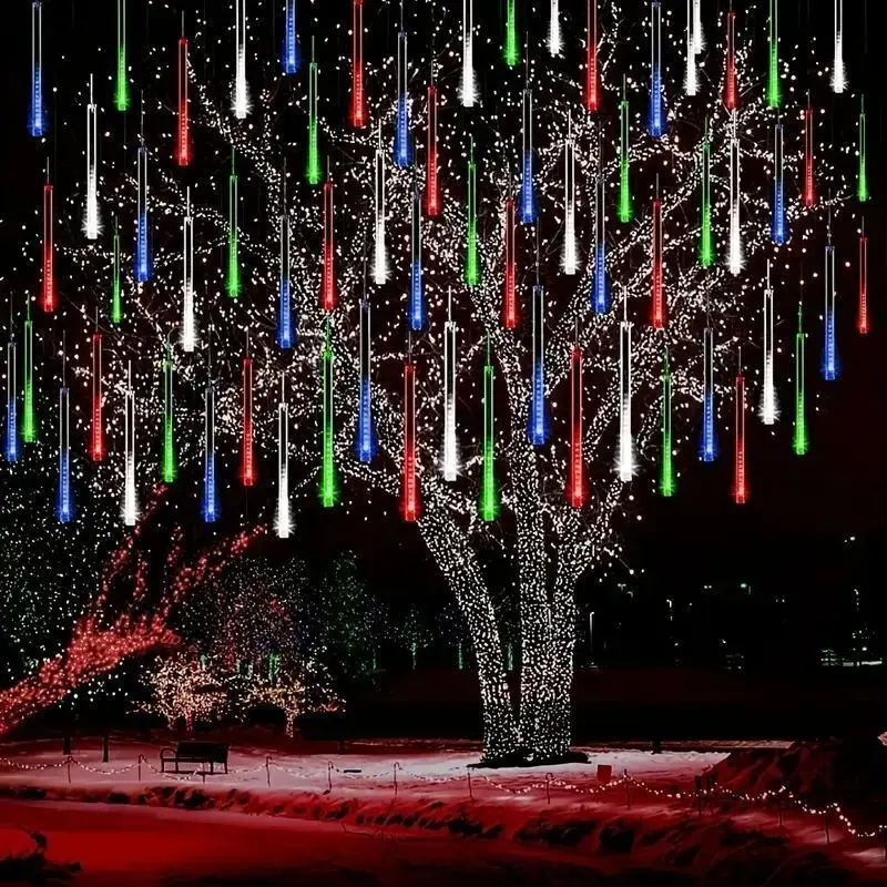 thumbnail image 1 of Guirnalda de luces LED para decoración de jardín, 30/50 cm, lluvia de meteoritos, 8 tubos, enchufe UE/EE. UU., decoración navideña, 1 of 5