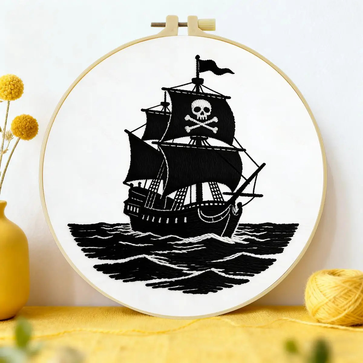 1 Stück 20X20CM/15X15CM 7,87/6,3 Zoll Skelett-Segelboot Stickerei-Starter-Kit DIY-Kit DIY-Stickerei-Set Handarbeiten Malerei