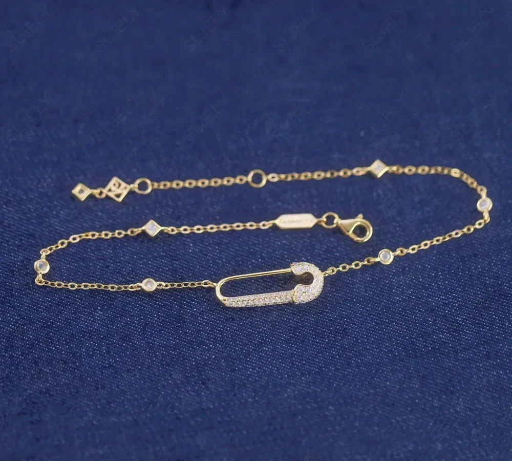 SLJELY 925 Sterling Silver Ko Design Safety Pin Anklet Chain Leg Bracelet Women Summer Foot Jewelry