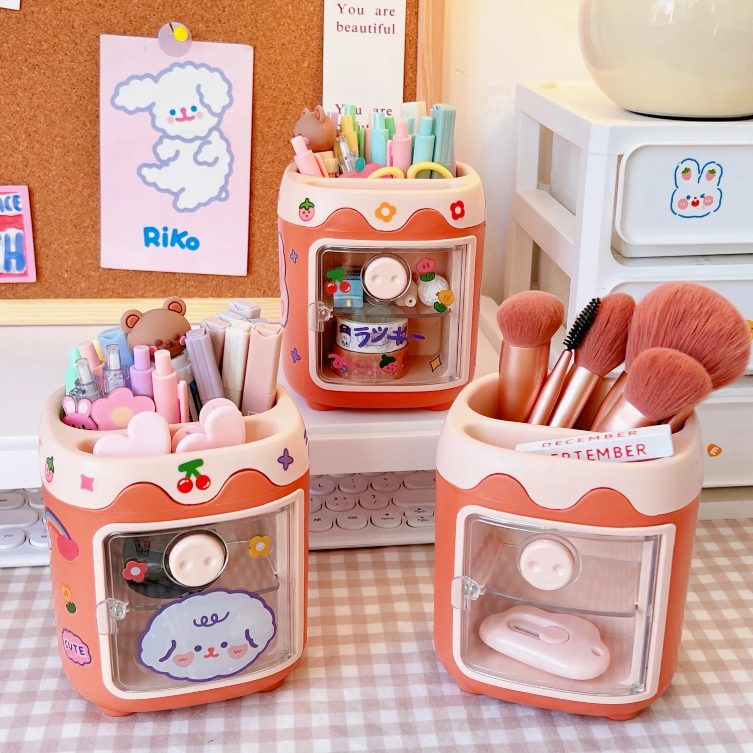 Piggy Drawer Pen Holder Cartoon Multi Grid Cute Creative Girl Heart Student Multifunctional Storage Office Stationery