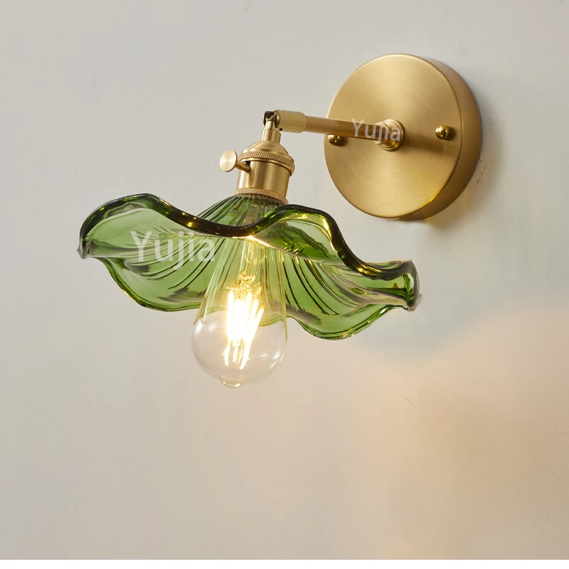 Vintage Lotus Leaf Glass Wall Lights Fixtires Brass Socket Adjustable ...