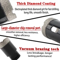 Foret à sec en diamant brasé sous vide, filetage M14 5-130mm, foret à noyau/scie cloche pour carreaux de porcelaine, granit, marbre, pierre, outils de coupe 5