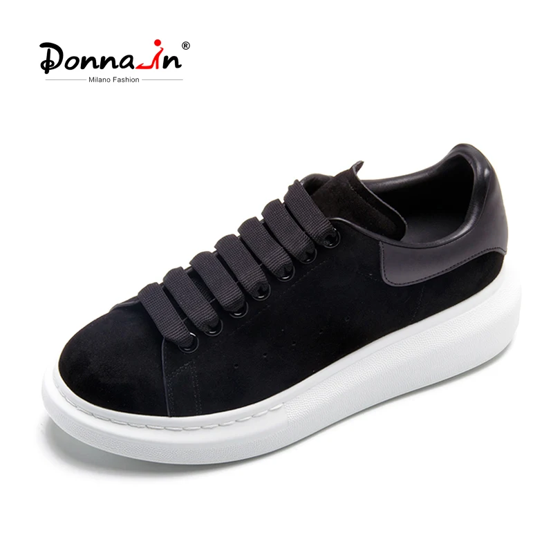 

Donna-in Suede Leather Women Black Sneakers Casual Platform Women Shoes Handmade Designer increased Comfortable Female Shoes