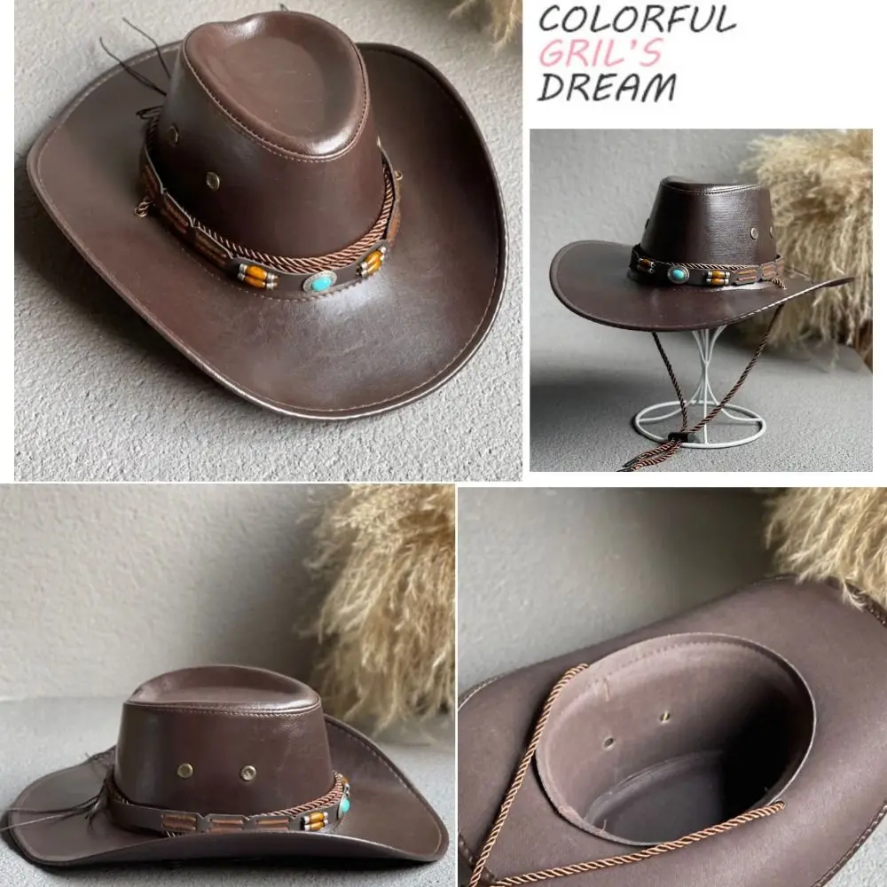 

Vintage Climbing Mountain Big Brim Travel Faux Leather For Men Hiking Cap Women Cap Fisherman Hat Bucket cap Cowboy Hat