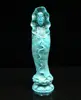 Chinese Turquoise Handmade Carved Statue Kwan-Yin Lotus Exquisite 1