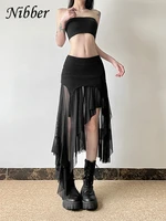 Nibber 2024 Summer Solid Color Simple All-match Casual Sexy Fimbriate High Street Trendy Cool Women's Laminated Ruffled Skirt - Image 3